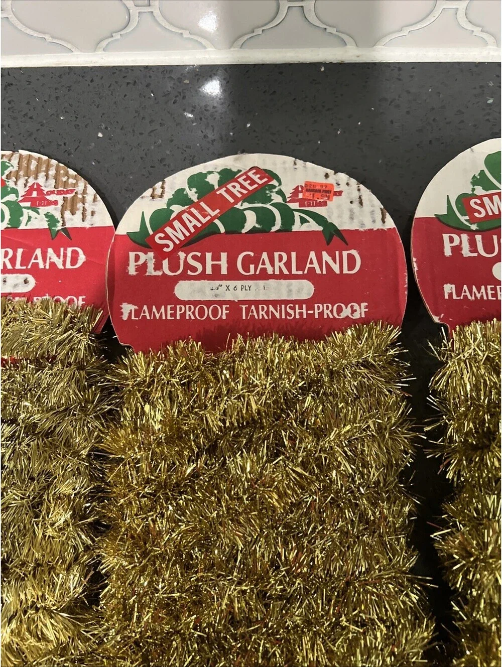 VTG TINSEL Gold Christmas Feather Tree Garland Vintage 3 pc Lot